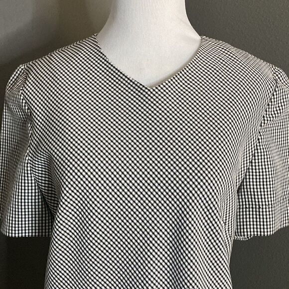 Vintage Lizwear Black and White Gingham Mod Dress Short Sleeve Side Button - Picture 4 of 11